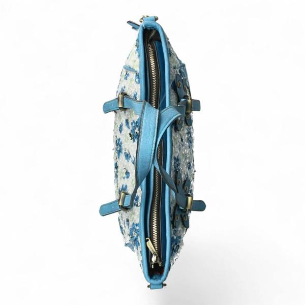 Laura Vita Aloe-02 Womens Blue Floral Print Adjustable Straps Shoulder Tote Bag