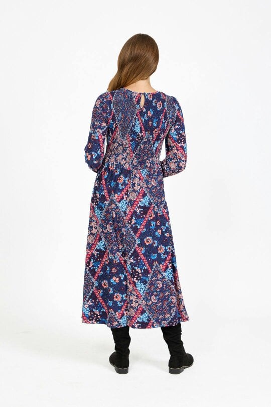Mudflower Floral Print Shirred Soft Touch Bodice Midi Dress
