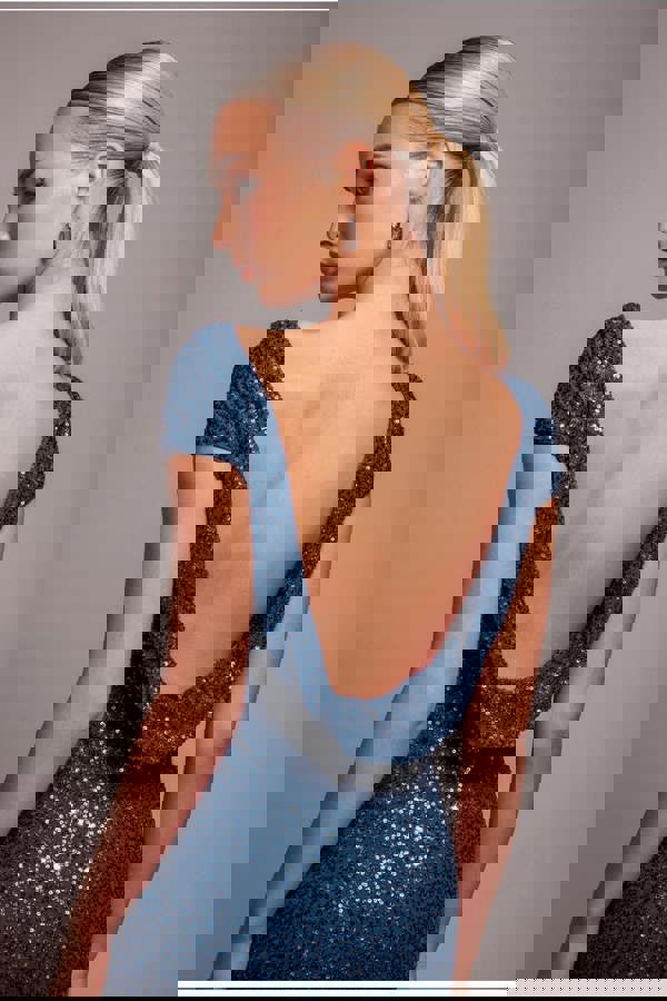 Cowl Back Sequin Maxi Dress - Navy DR3191