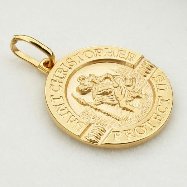 Christopher James of London 9ct Yellow Gold 18mm 3D Split St Christopher Pendant With Optional Engraving and Chain