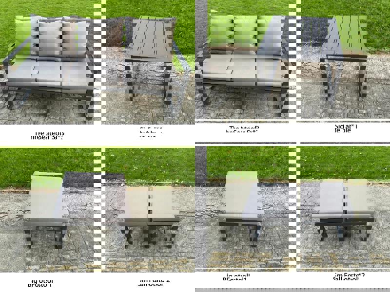 Fimous 12 Seater Aluminum Outdoor Garden Furniture Set with Adjustable Rising Dining Table, 3 Sofas, 3 Footstools & Side Table - Grey