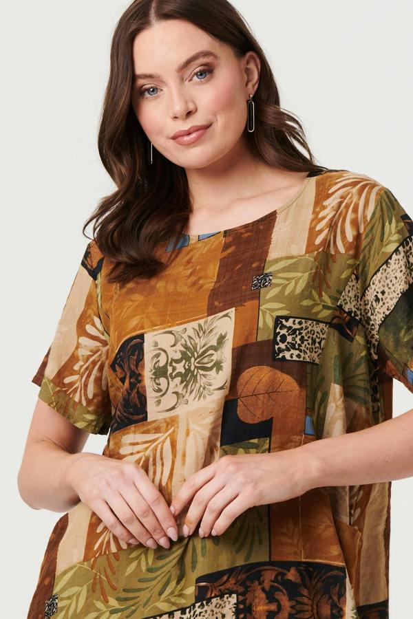 Brown | Patchwork Knee Length Shift Dress