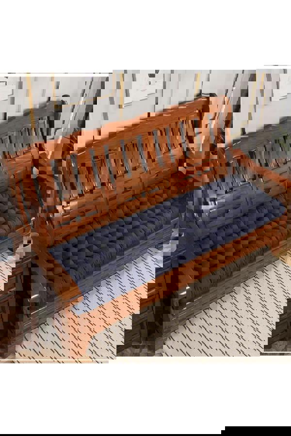 Living and Home 160x50cm Dark Blue Outdoor Sun Lounger Cushion with Slip-Over Back & Side Tie Straps