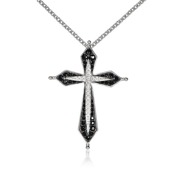 namana Sterling Silver Elegant Black and Silver Cross Necklace for Women