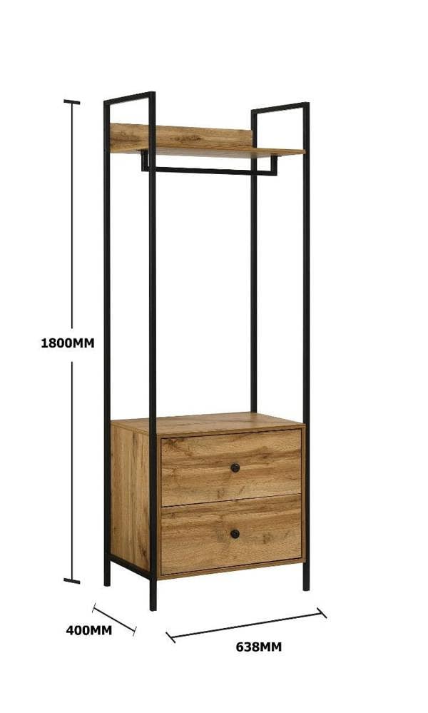 Timber Art Design Zahra Bedroom Open Wardrobe 2 Drawers  Furniture Storage Cupboard