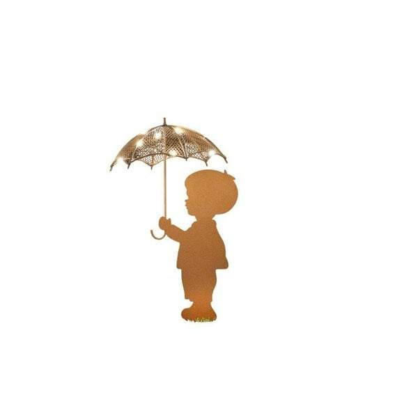 EDH Door Hardware Rustic Boy Silhouette with Solar Umbrella – 46 x 22 x 17.5 CM | Metal Garden Sculpture with Solar Light