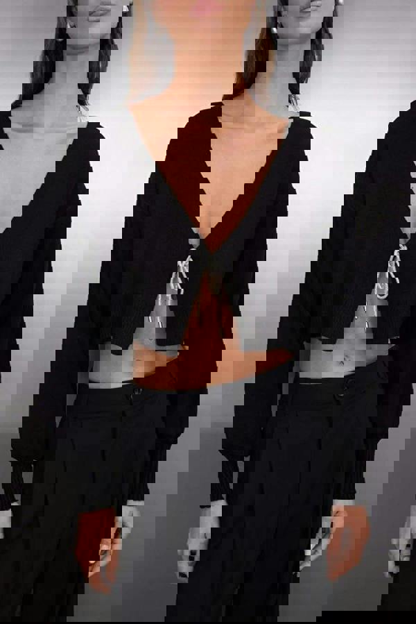 WOVCOR Super Crop Knit Cardigan with Bow Detail