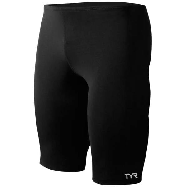 Sleek black TYR Durafast Elite Solid Jammer swim trunks with compression fit