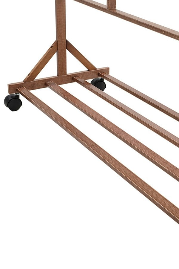 Living and Home Bamboo Clothes Rack with Bottom Shelf Shoe Clothing Storage Organizer