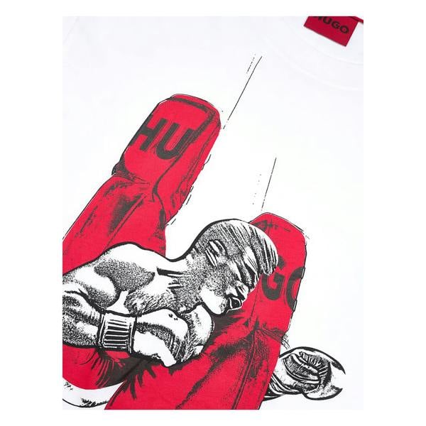 Hugo Boss Mens Boxing Gloves Regular T-Shirt - White - 