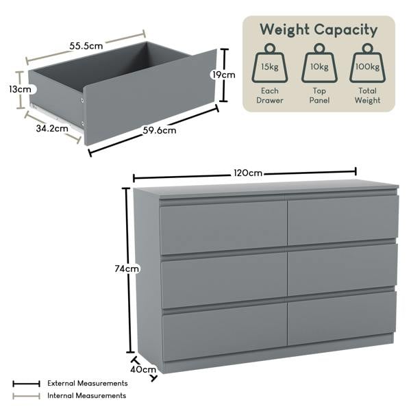 Vida Designs Denver 6 Drawer Chest, Black