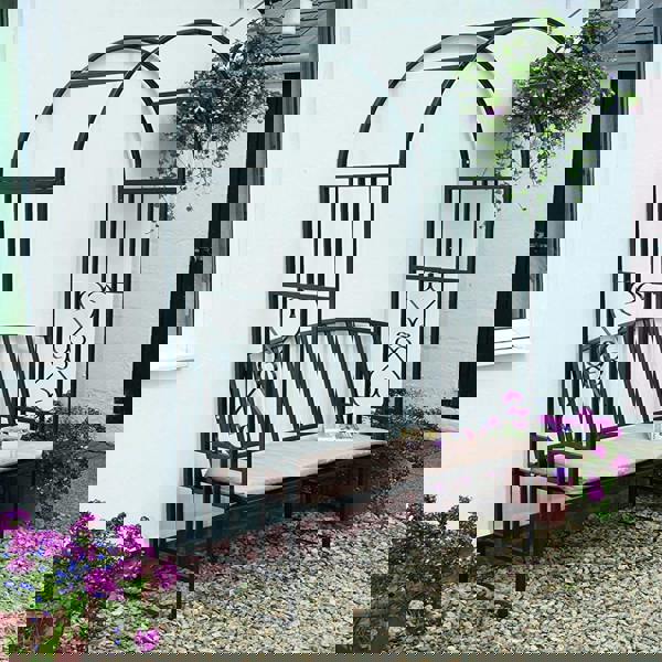 Gr8 Garden Metal Black Rose Arch Trellis Climbing Plant With Bench Pergola Arbour