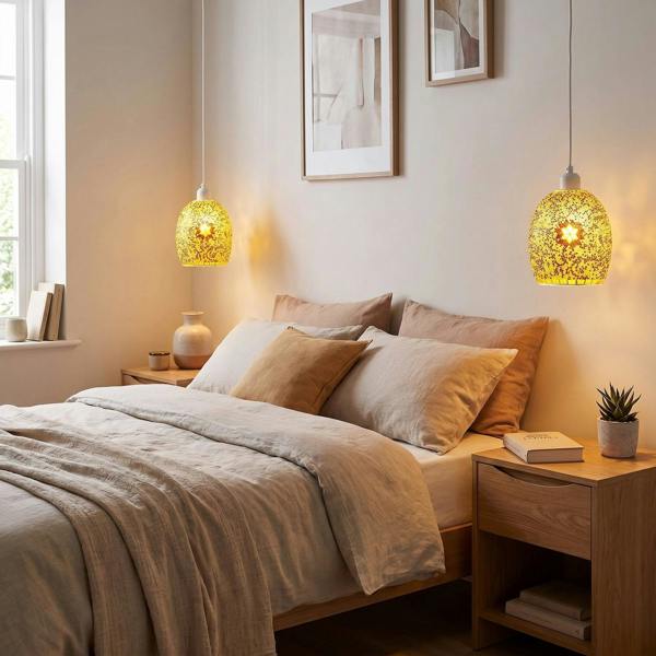 Dome Shaped Pendant Light Shade with Glass Mosaic Beaded Construction Image 6