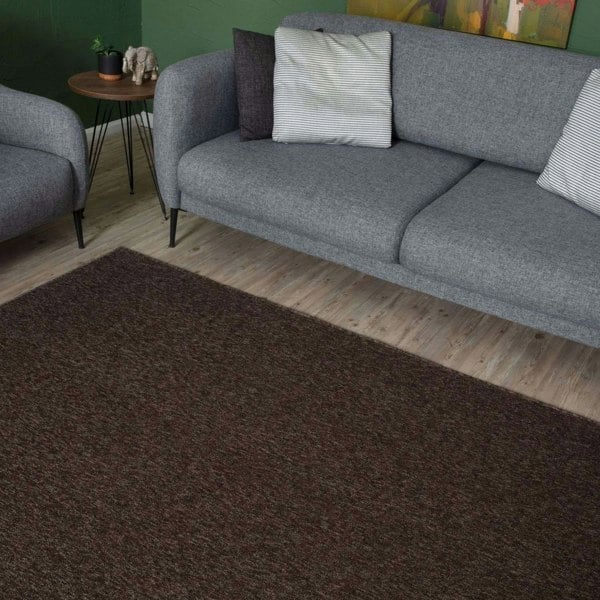 Brown Low Pile Area Rug Plain Design