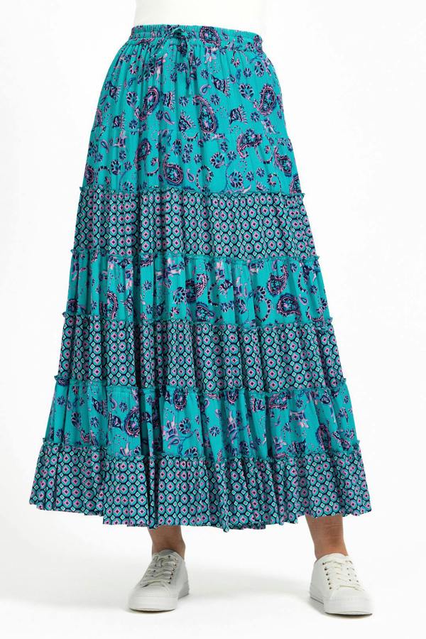 Mudflower Paisley Print Tiered Maxi Skirt