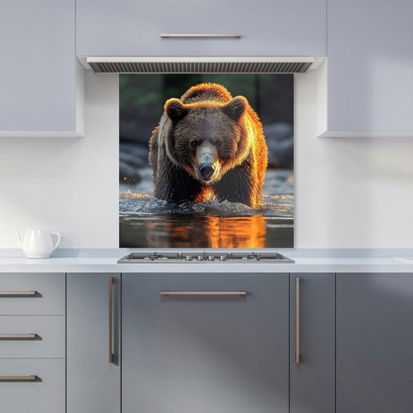 Warren Reed Grizzly Bear Glass Kitchen Splashback - 00019