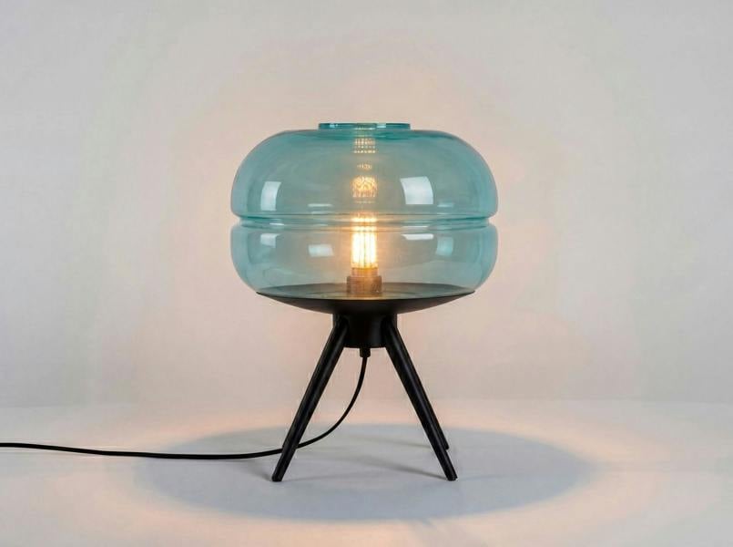 Angel Cerdá Blue glass and black steel table lamp 8095