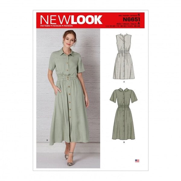 New Look Sewing Pattern 6651, Dresses for Women, A (10-12-14-16-18-20-22) - Intermediate