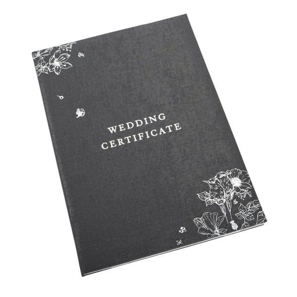 Beautiful Black Satin Fabric Wedding Certificate Holder with Silver Floral Decor Image 3