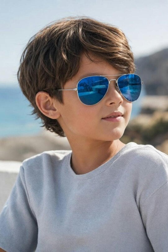 SVNX Kids Aviator Sunglasses Silver Frame With Blue Mirrored Lenses