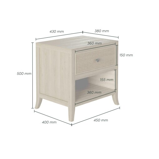 Wyld Haus Argentina Natural Oak and Rattan One Drawer Bedside Table