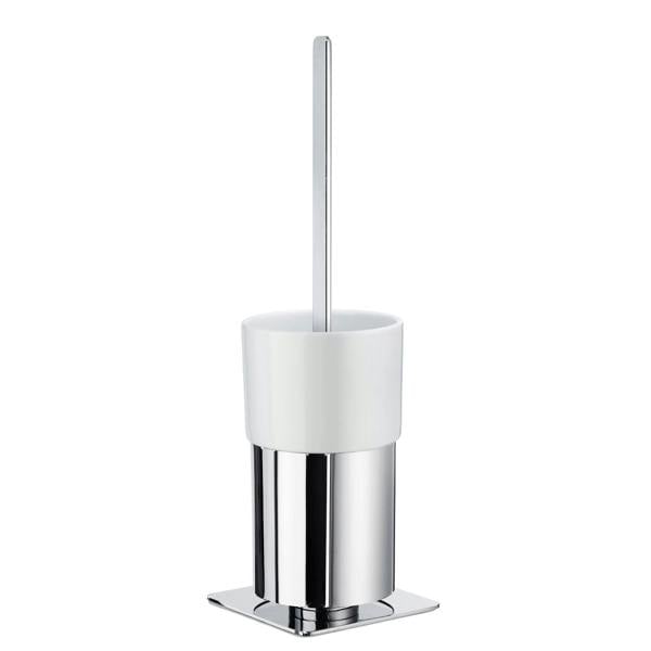 Polished chrome toilet brush with porcelain holder