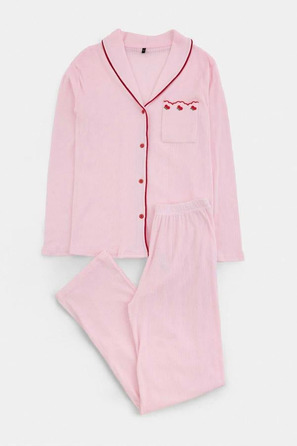 Short Sleeve Crew Neck Button Front Pyjama Set