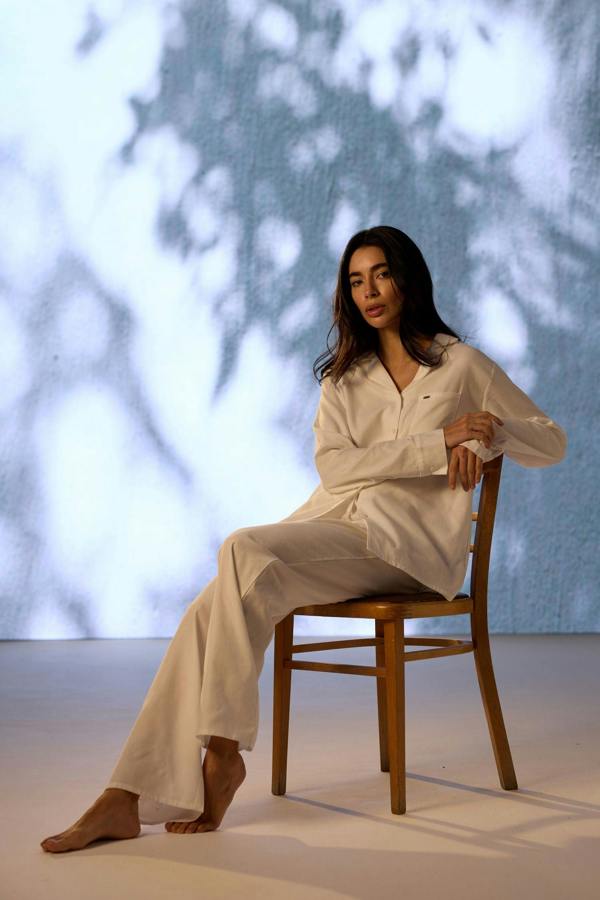 Pretty You London Cotton Modal Long Pyjama Set in White