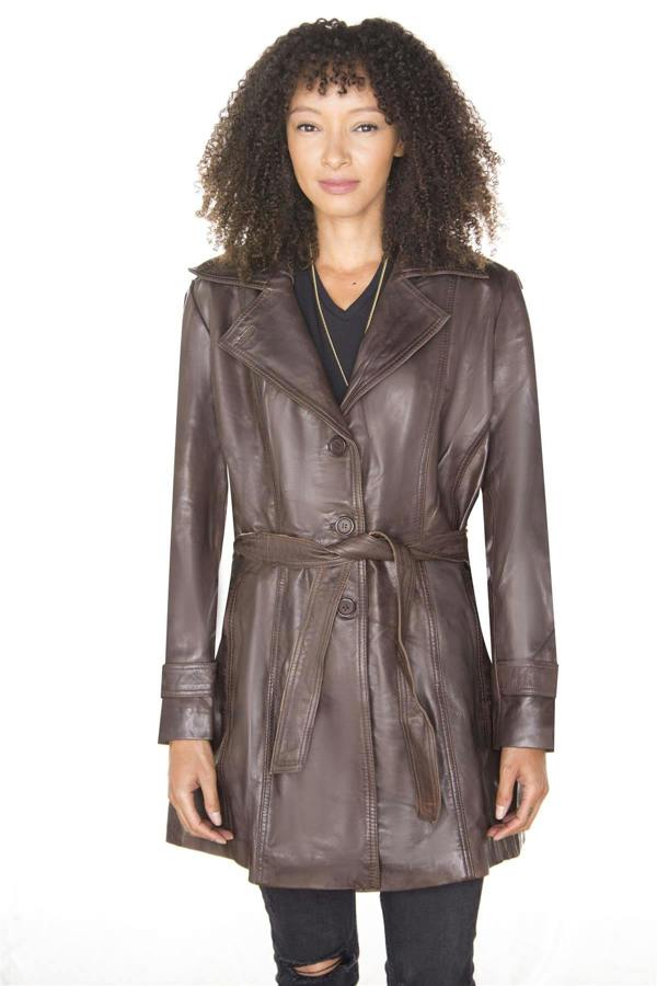 Infinity Leather Womens 3/4 Length Trench Coat-Ranchi