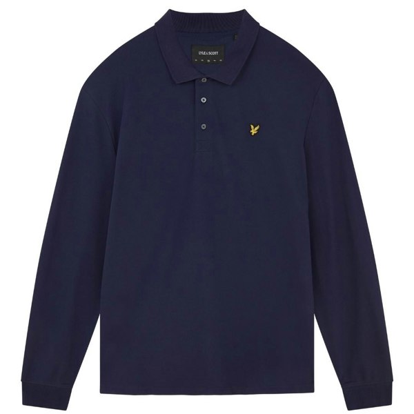 Lyle & Scott Branded Chest Logo Long Sleeve Polo Shirt - Navy Blue