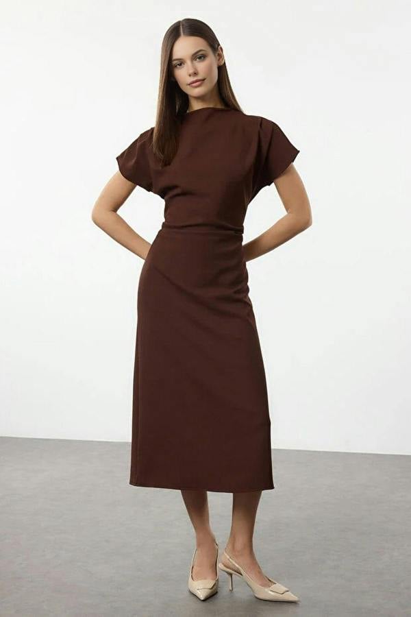 WOVCOR A-Line Cowl Neck Midi Woven Dress