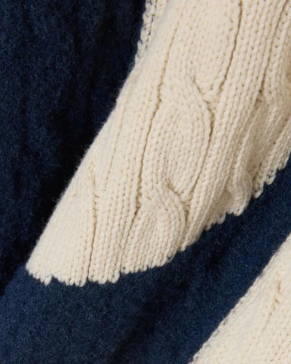 Lacoste Intarsia Mens Cable Knit Sweater - Naturel Clair/Dark Navy Blue UN5 | CHO | Designer Mens Sweatshirts