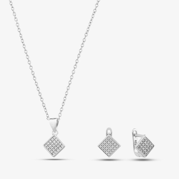 T. H. Baker Silver & Cubic Zirconia Pave Diamond-Shape Necklace & Earring Set SET16182