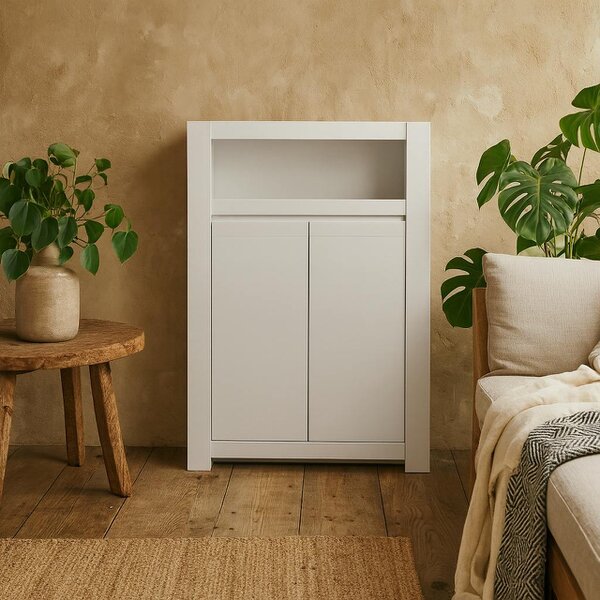 Wyld Haus Vienna White Wooden Storage Cabinet 2 Door Open Shelf