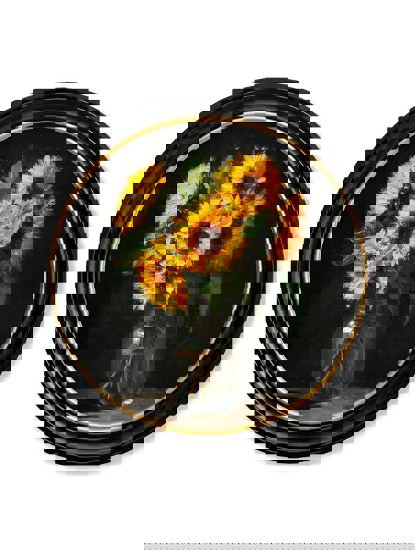 Exceptional Art Golden Sunflowers After Dark - Oxford round frame