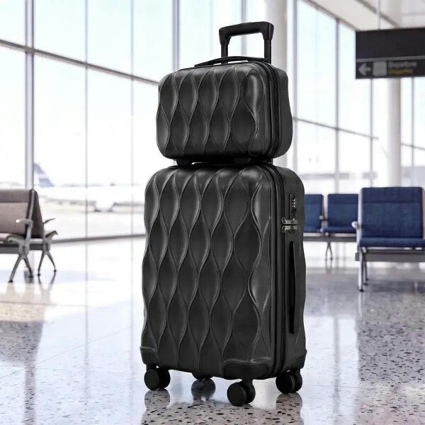 2-Piece Luggage Set, ABS Hard Shell Carry On Suitcase Set with TSA Lock, Spinner Wheels, 12/20 inch, Black - Black