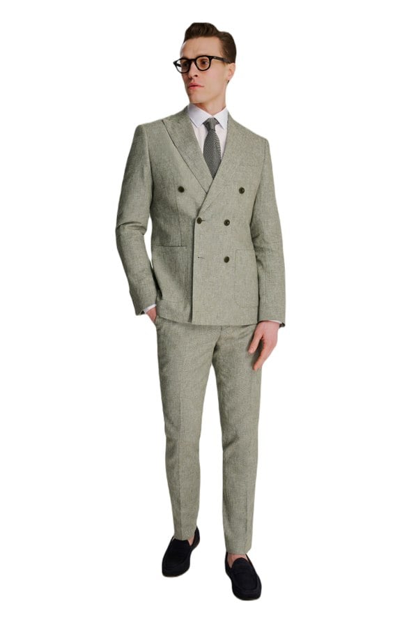 Harry Brown London Giacomo Cotton Linen Double Breasted Suit Jacket in Green