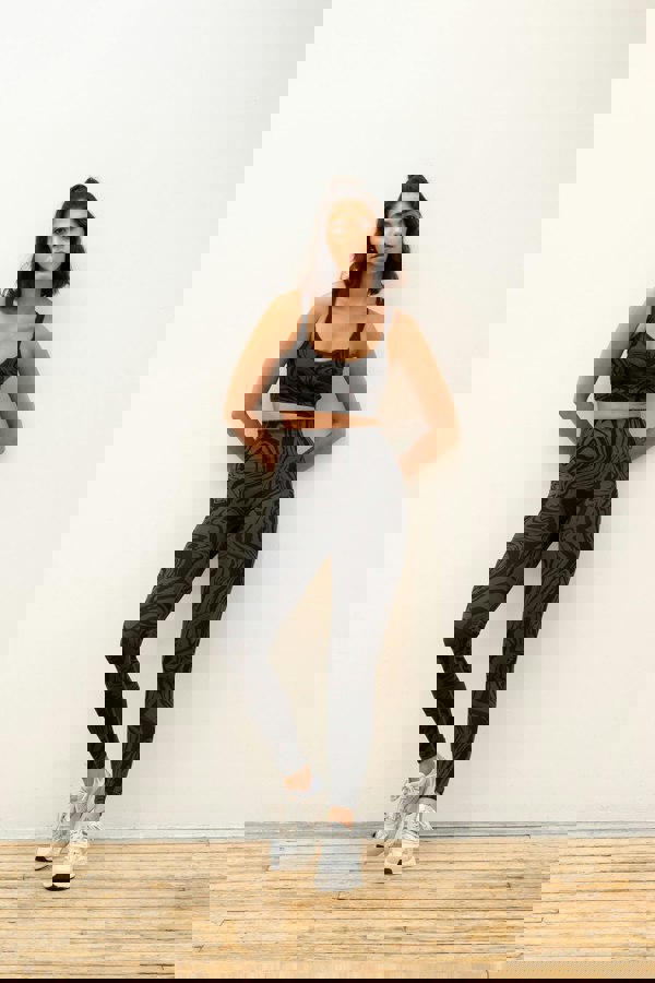 Black grey charcoal recycled seamless marble jacquard print full length high rise sculpting compressive leggings for yoga, pilates, barre, spinning, running, cycling and exercise.