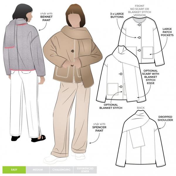 Style Arc Sewing Pattern Wren Jacket - Jackets for Women - Easy