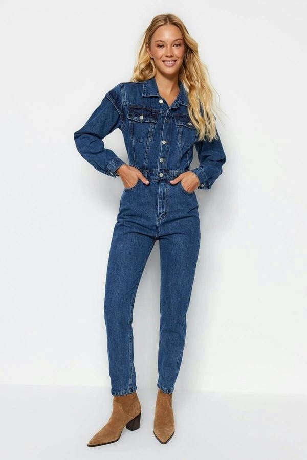 WOVCOR Denim Jumpsuit with Stitching Detail