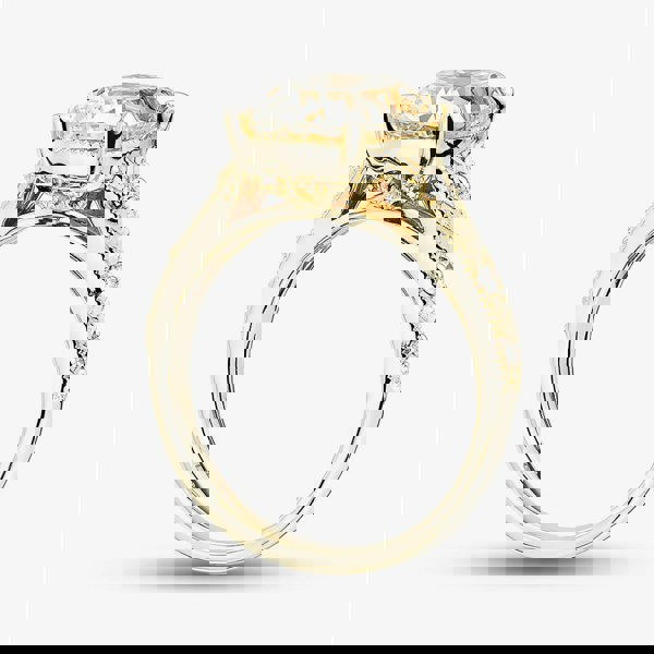 T. H. Baker 14ct Yellow Gold Certified 4.15ct Cushion Cut Lab Grown Diamond Shoulder Set Ring LGR47672-415