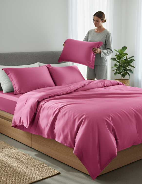 Anycozy Beddings Hot Pink AU Queen Size 3 Pcs High End Satin Smooth Duvet Cover Set Luxury Polyester Silky Soft Cozy Bedding Set
