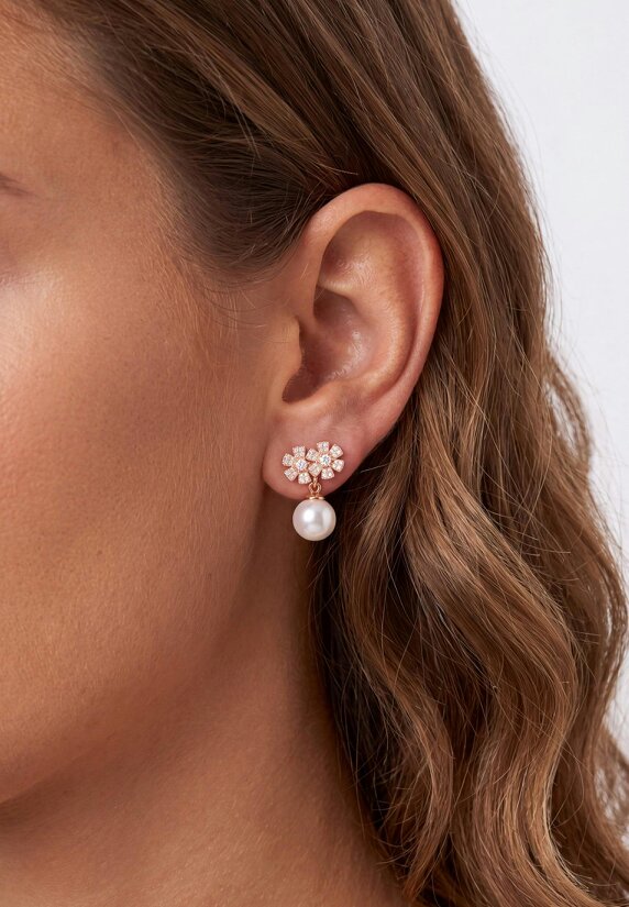 Latelita Bouquet And Pearl Drop Earrings Rosegold