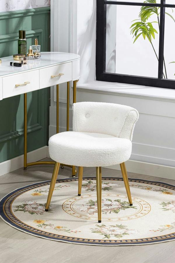 Teddy Fleece Dressing Table Stool with Iron Legs
