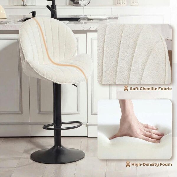 Bar Stools Set of 2, Swivel Barstools with Back, Adjustable Height and Footrest for Kitchen Island, Dining Room, Cream