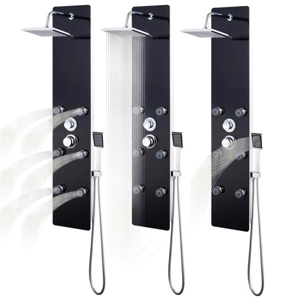 Berkfield Shower Panel Unit Glass 25x44.6x130 cm Black