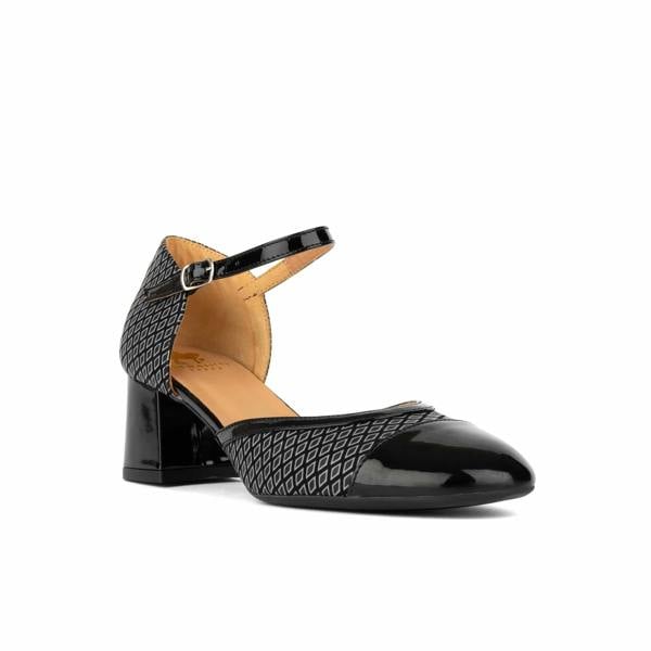 Embassy London Kemi -  Black & Grey Diamonds - Women's Leather Almond-Toe Block Heel