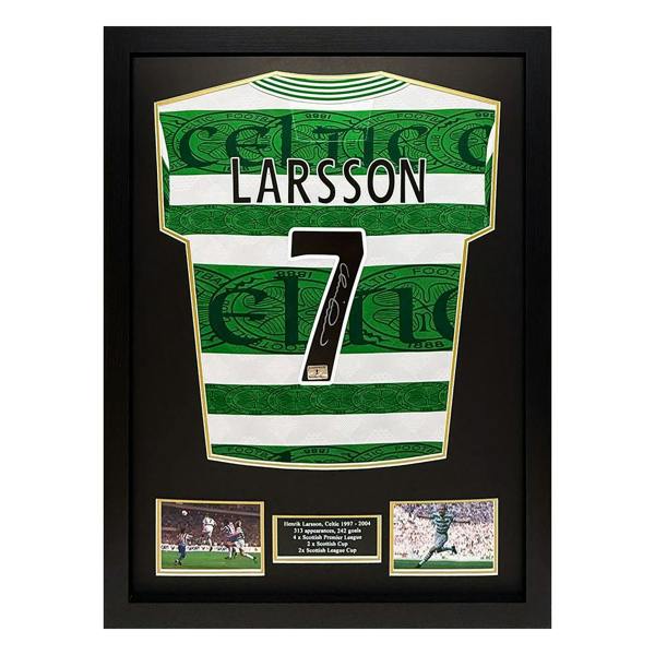 Unbranded Framed Henrik Larsson signed Celtic 1995/97 official retro shirt (2)