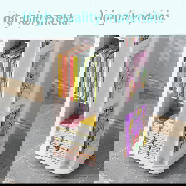 Living and Home House Frame Rotating Bookshelf Storage Rack - White