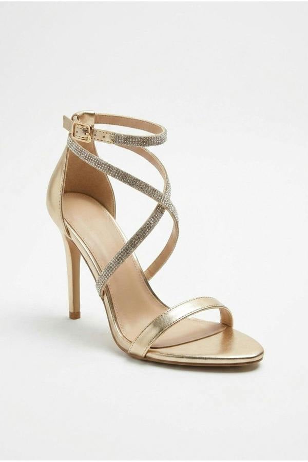 Zinnia Gold Rhinestone Embellished Strappy Sandals - Gold
